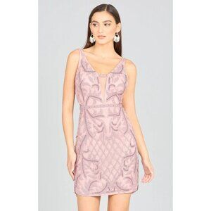 NEW Lara 29176 Deep V Beaded Mini Dress Lined Size 6 in PINK Cashmere